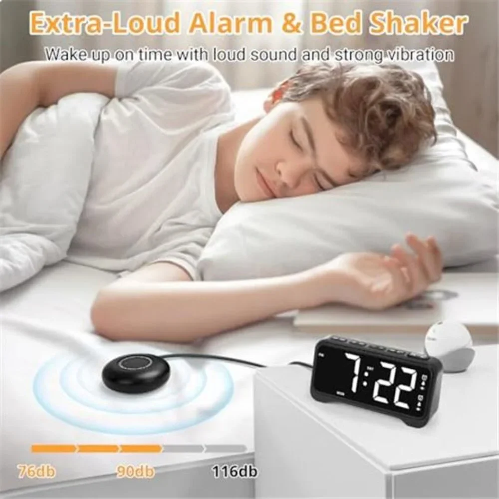 Loud Alarm Clock for Heavy Sleepers Vibrating Bed Shaker Digital Dual Alarm